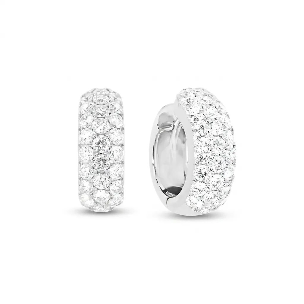 Pave Three Row Huggie Earrings in 950 Platinum