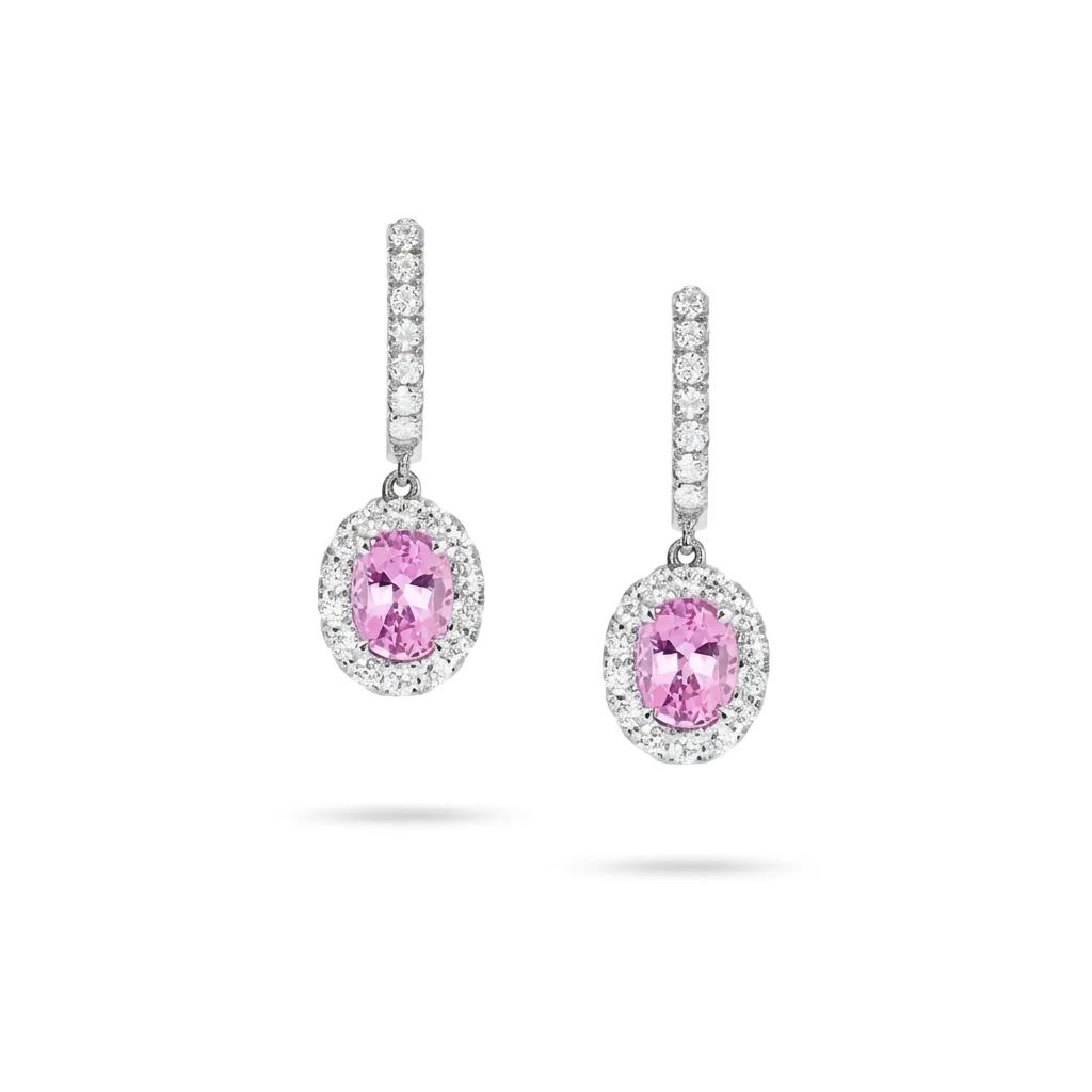 Oval Drop Earrings in 950 Platinum with Sapphire & Diamonds