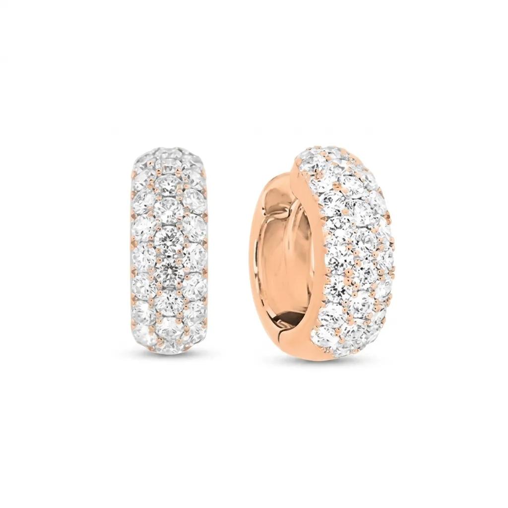Pave Three Row Huggie Earrings in 18ct Rose Gold