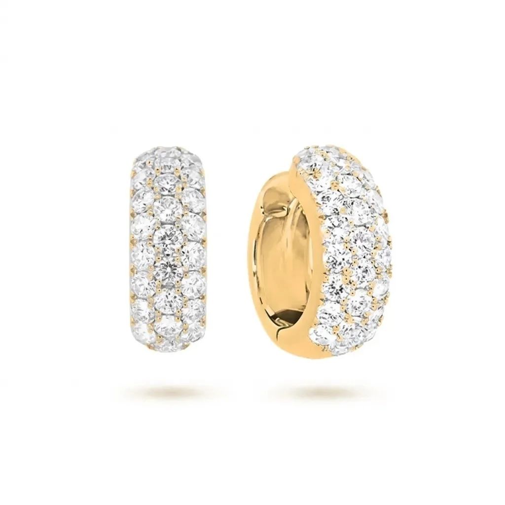 Pave Three Row Huggie Earrings in 18ct Yellow Gold