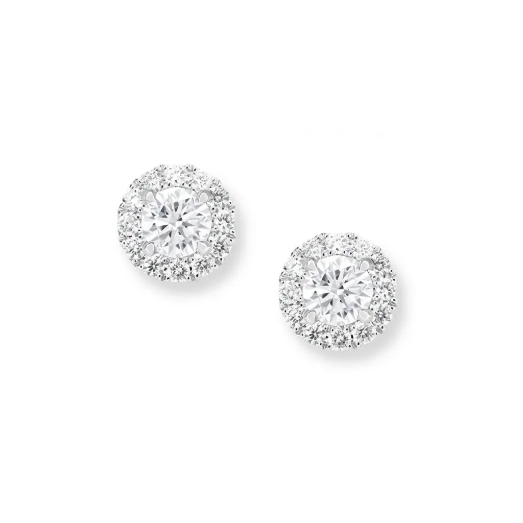 Halo Diamond Earrings in 950 Platinum