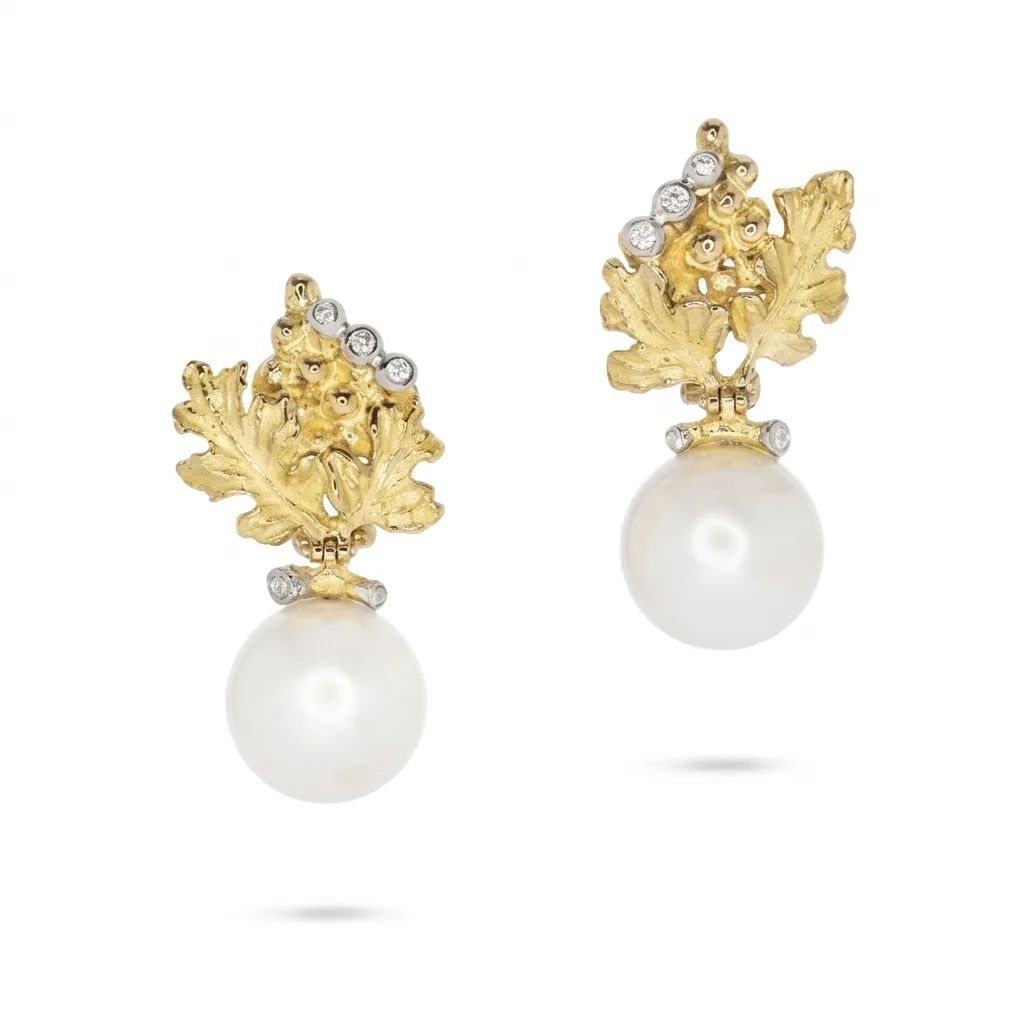 Broome Pearl & Diamond Grape Sculpture Earrings in 18ct Gold
