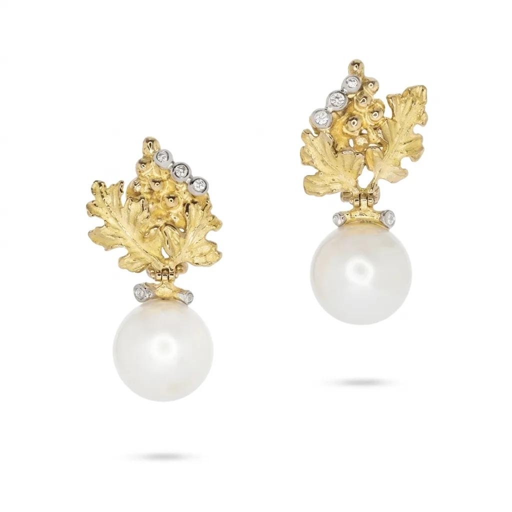 Broome Pearl & Diamond Grape Sculpture Earrings in 18ct Gold