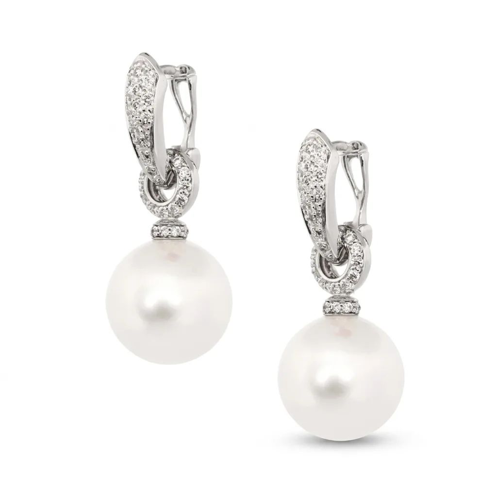 Broome Pearl Slider Huggie Earrings in 18ct White Gold