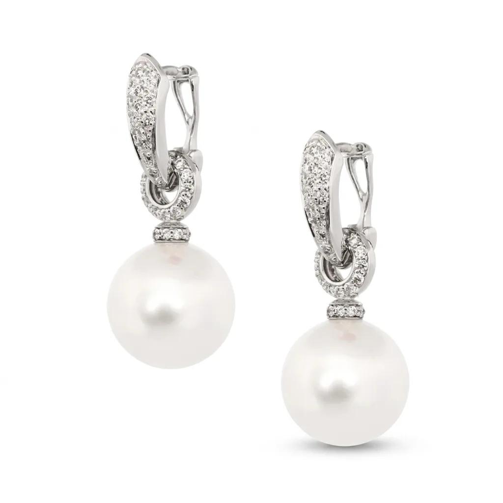 Broome Pearl Slider Huggie Earrings in 18ct White Gold