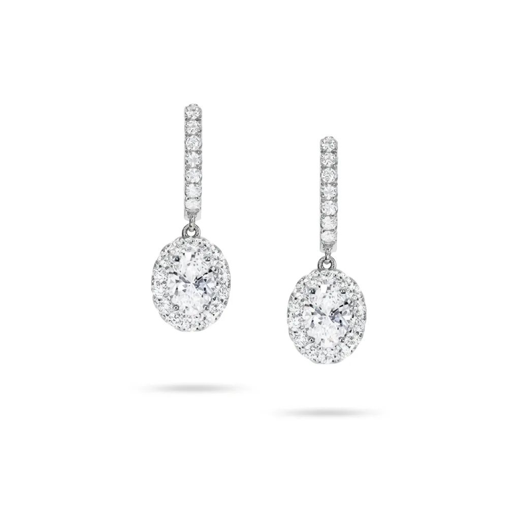 Oval Drop Huggie Earrings in 18ct White Gold, DVS1