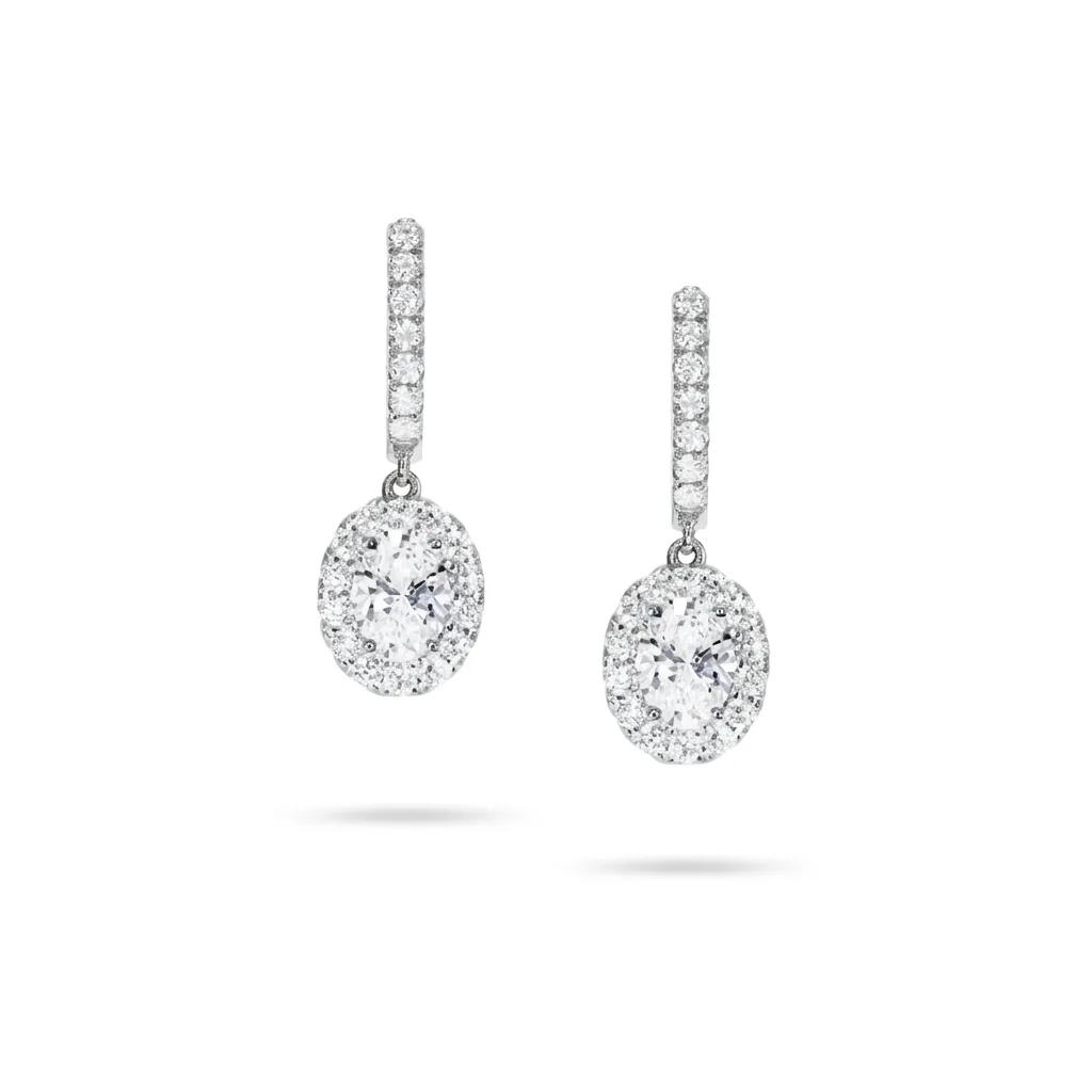 Oval Drop Huggie Earrings in 18ct White Gold, DVS1