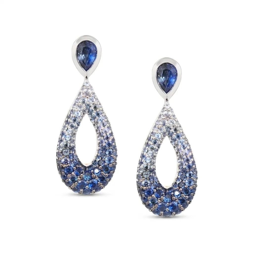 Petalo Ombre Blue Sapphire & Diamond Studs in 18ct White Gold