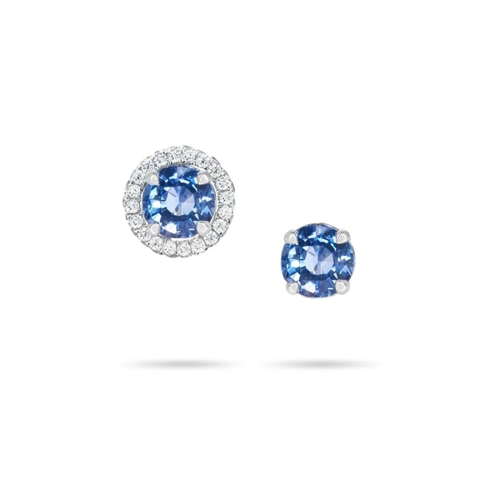 Ceylon Sapphire & Detachable Halo Diamond Studs in 18ct White Gold