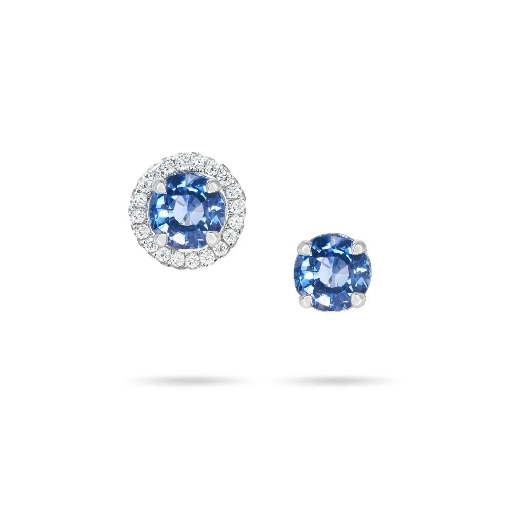 Ceylon Sapphire & Detachable Halo Diamond Studs in 18ct White Gold