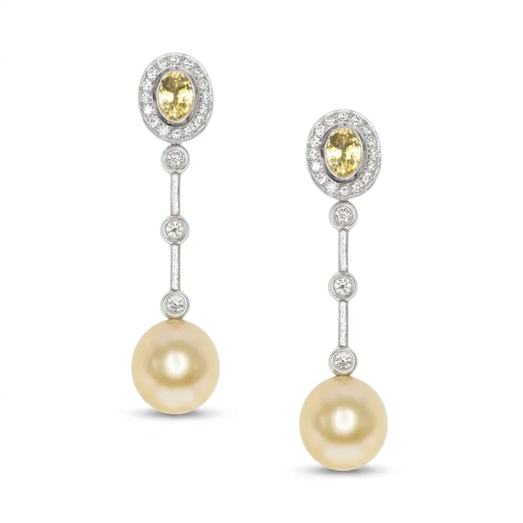 Australian South Sea Pearl & Diamond Drop Earrings in 18ct White Gold