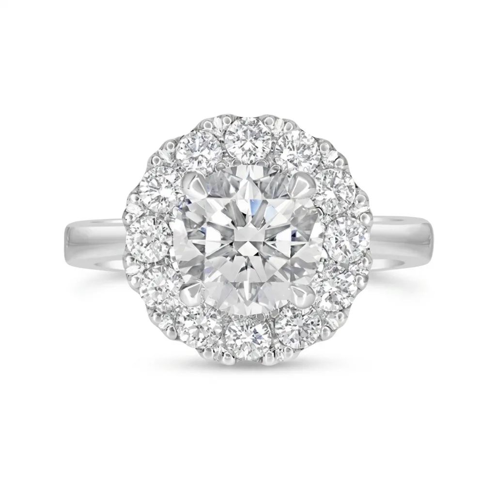 Halo Engagement Ring in 950 Platinum & Diamonds