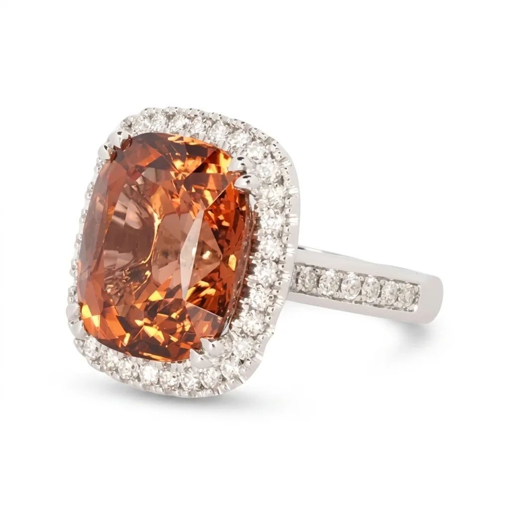 Orange Tourmaline & Diamond Ring in 18ct White Gold