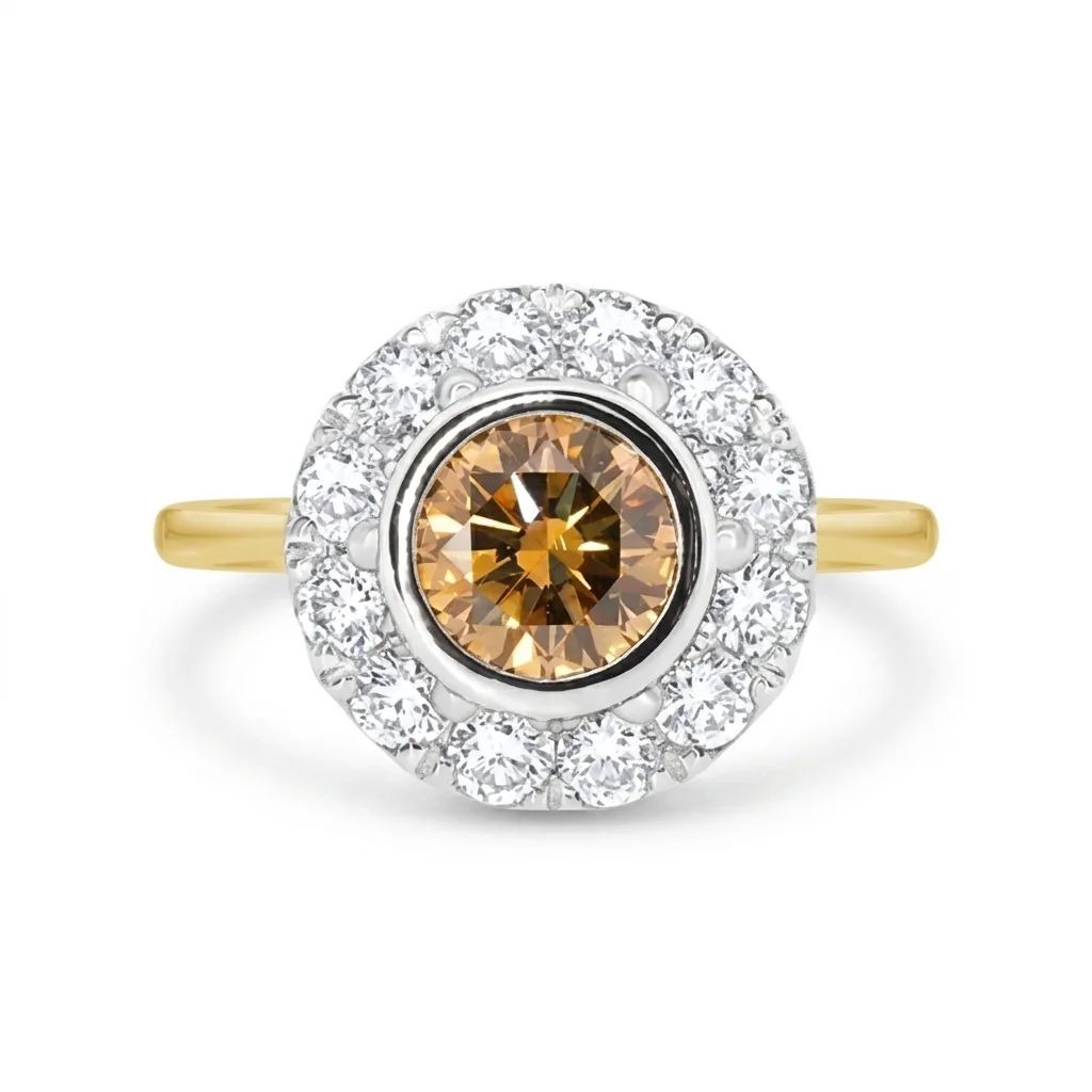 Bezel Luminosa Ring with Cognac Setting in 18ct Gold