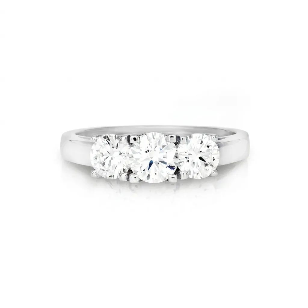 Round Brilliant Diamond Claw Trilogy Ring in 18ct White Gold