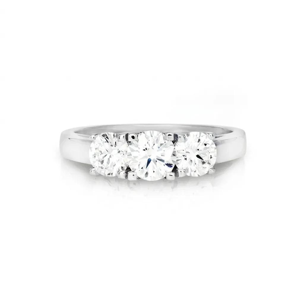 Round Brilliant Diamond Claw Trilogy Ring in 18ct White Gold