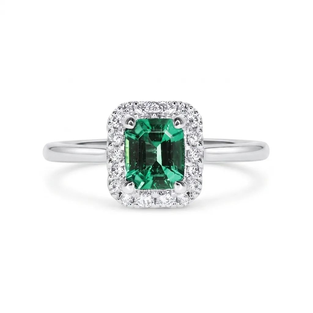 Octagonal Shape Emerald & Diamond Ring in 950 Platinum