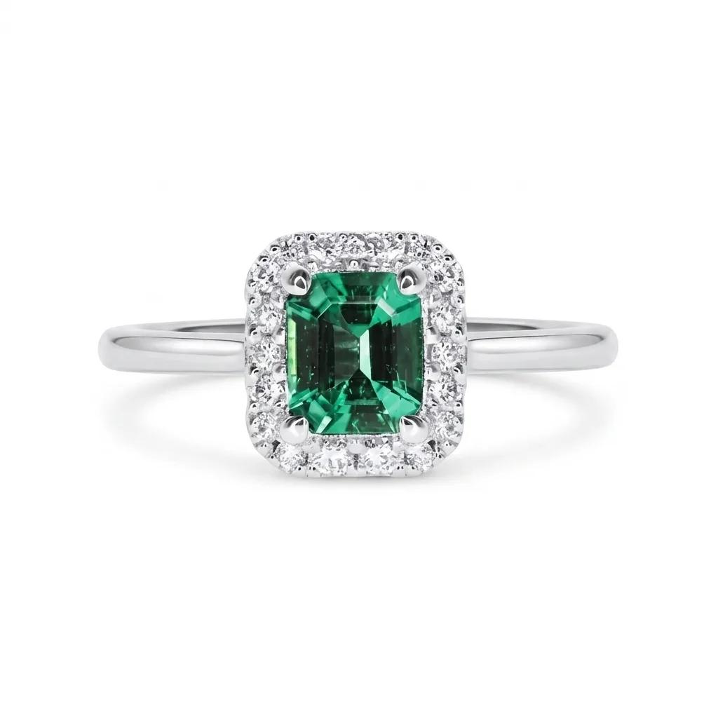 Octagonal Shape Emerald & Diamond Ring in 950 Platinum
