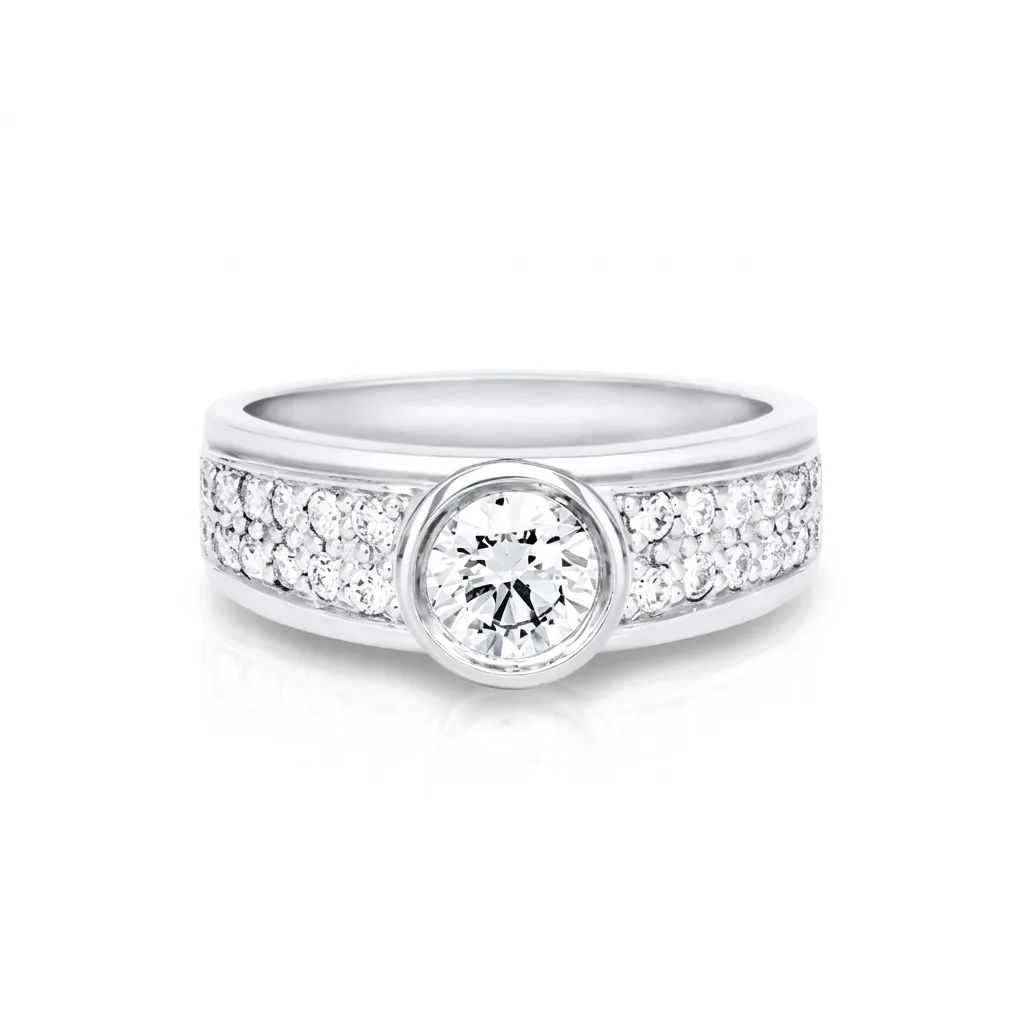 Alvaro Bezel Row Pave Ring in 18ct White Gold, FVS2