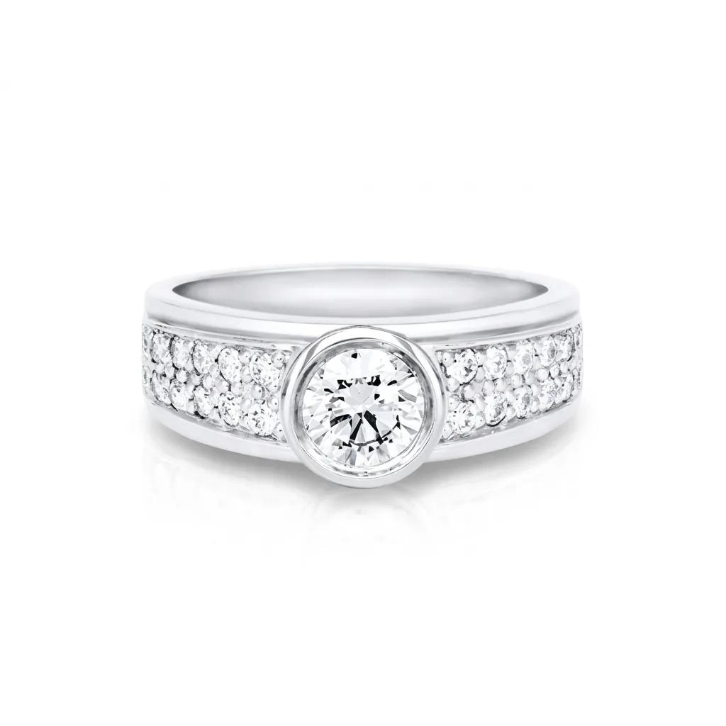 Alvaro Bezel Row Pave Ring in 18ct White Gold, FVS2