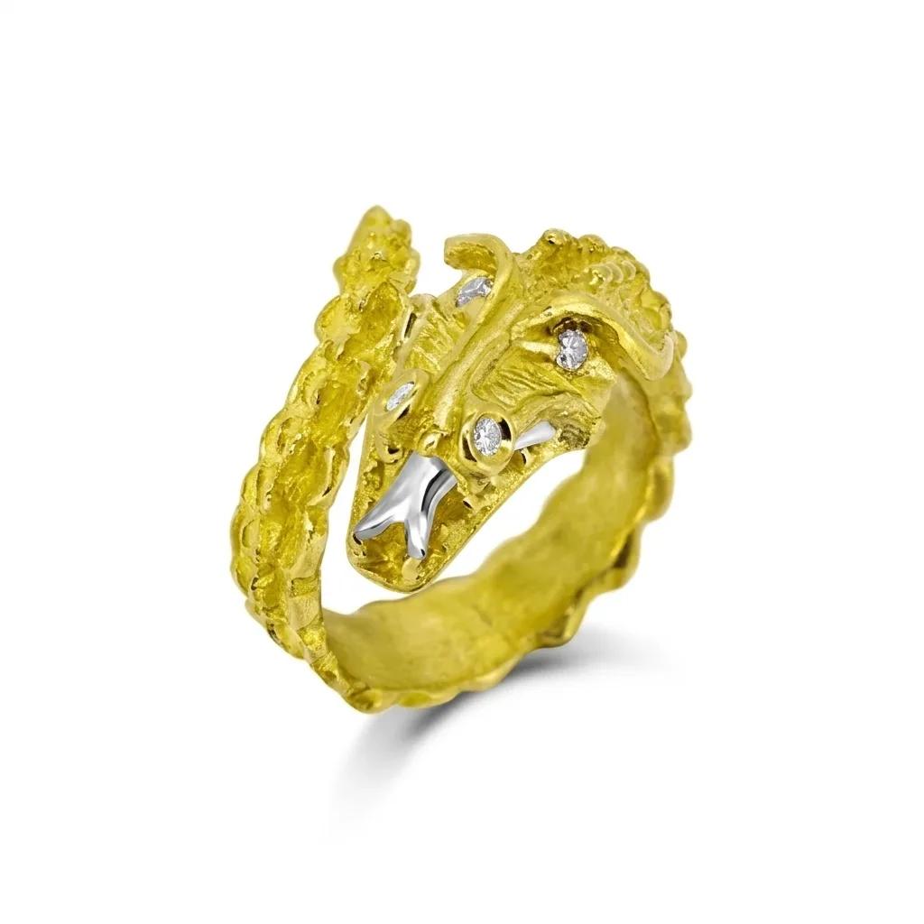 Cognac & Diamond Dragon Sculpture Ring in 18ct Yellow Gold