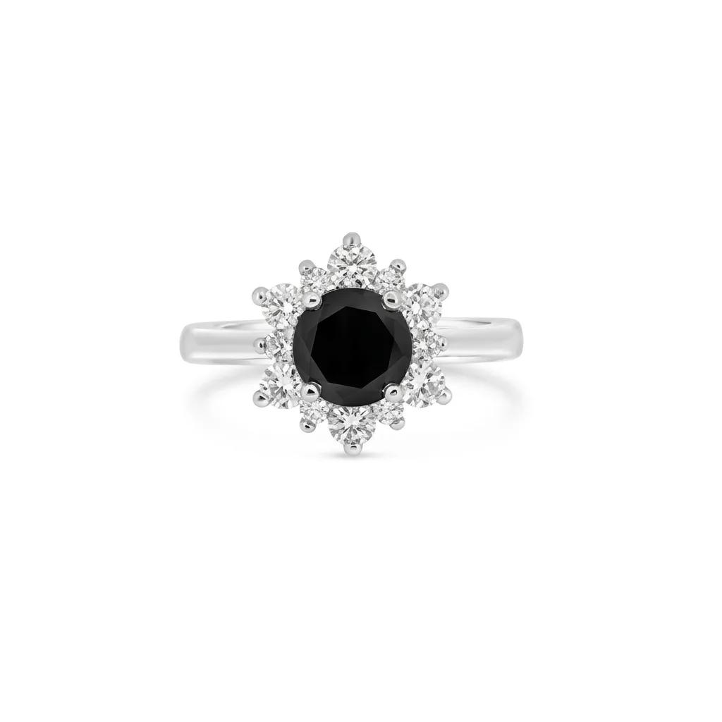 Black & Daisy Ring in 18ct White Gold