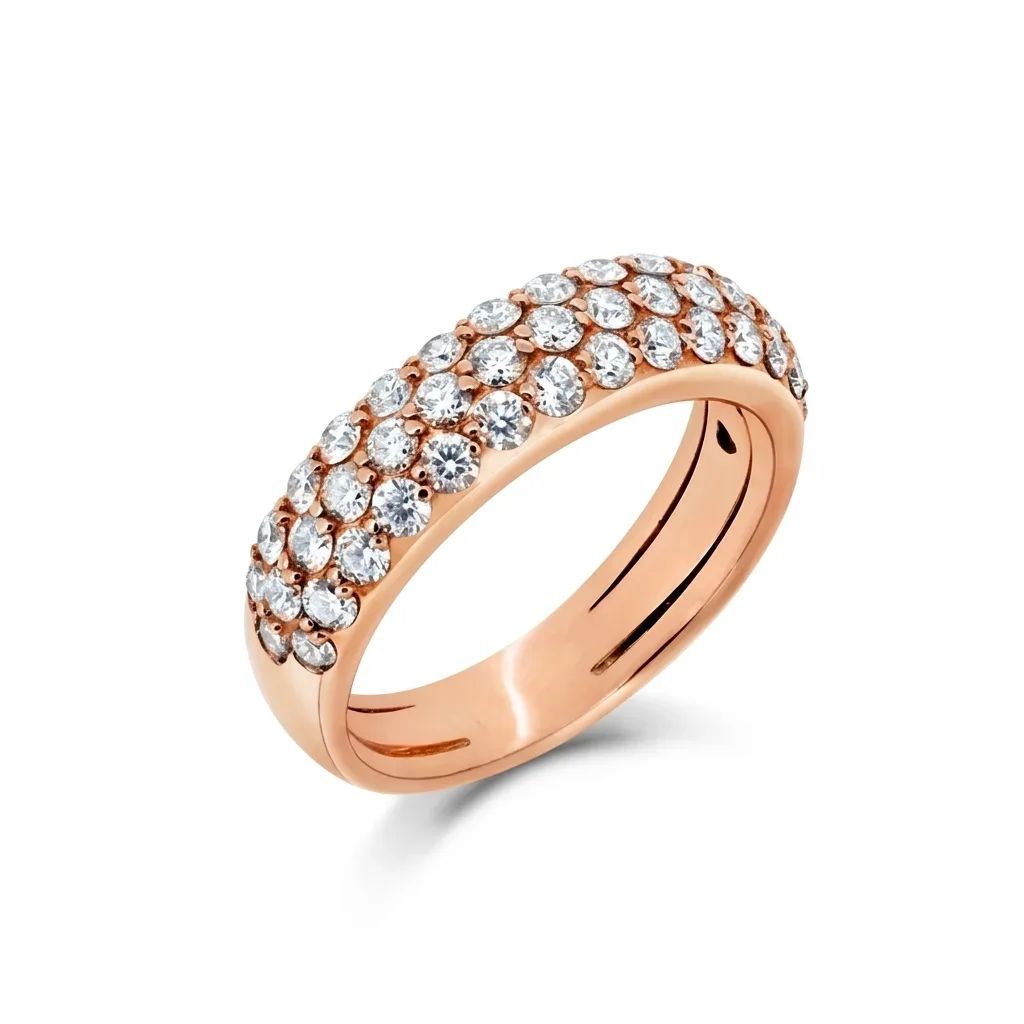Pave Three Row Ring in 18ct Rose Gold