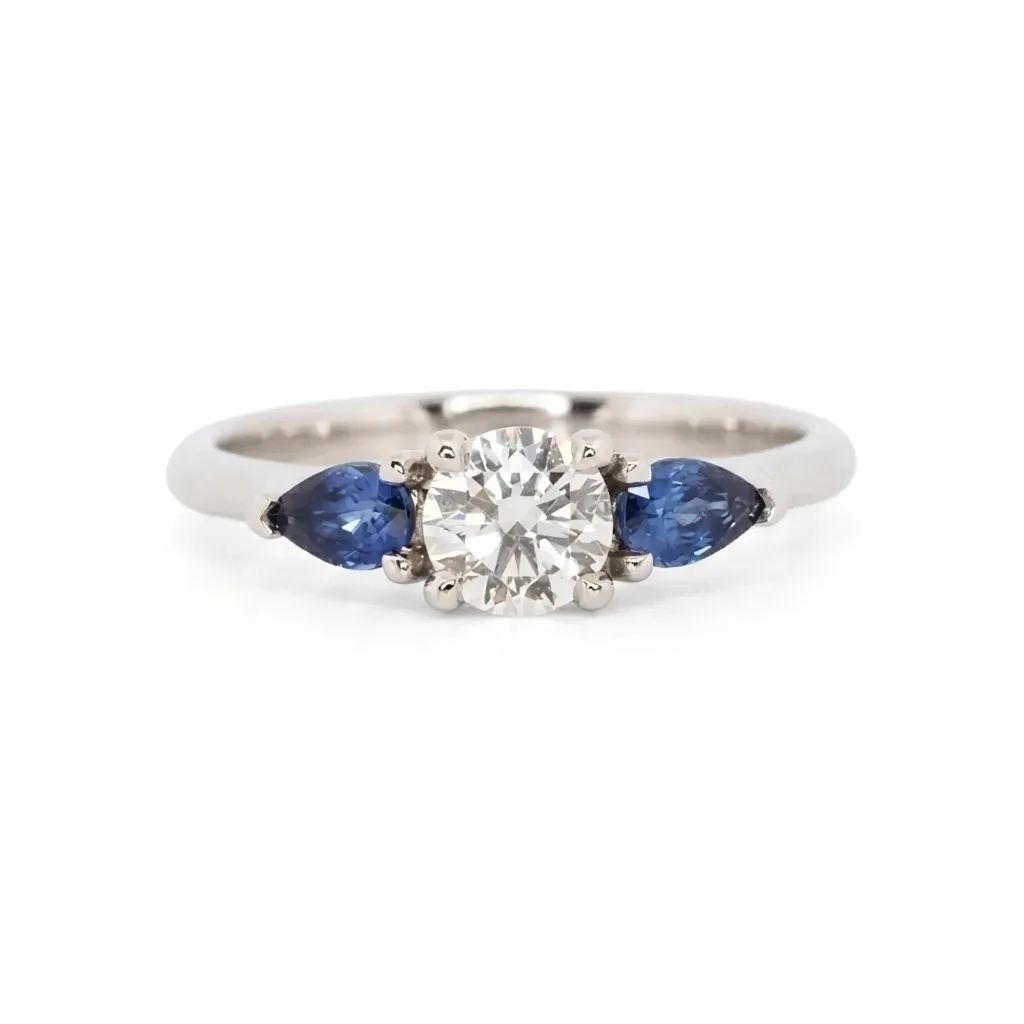 Pear Cut Ceylon Sapphire & Diamond Ring in 950 Platinum