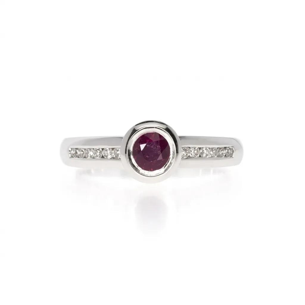 Round Bezel Set Ruby & Channel Set Diamond Ring in 18ct White Gold