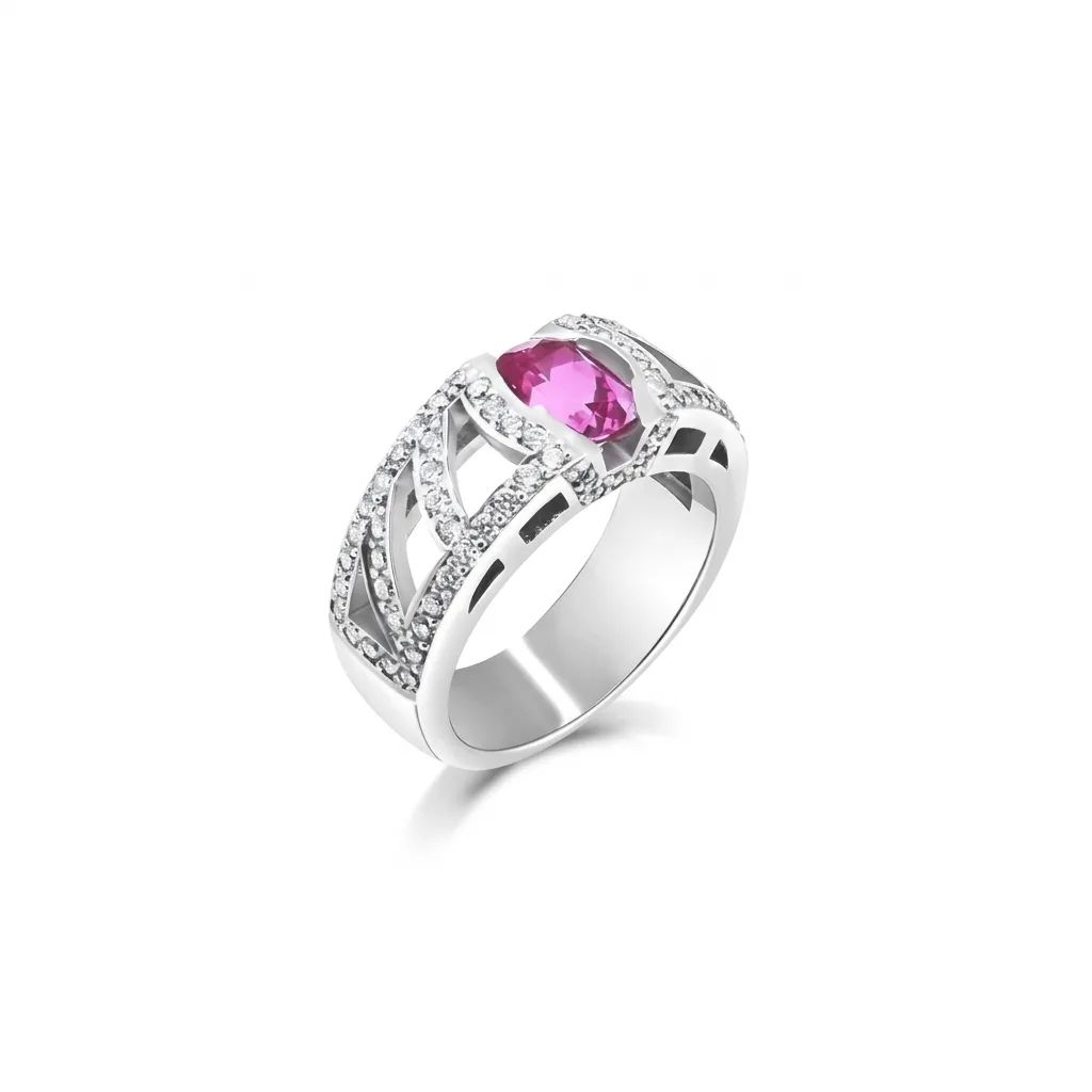Oval Pave Wedding Band Ring in 18ct White Gold with Sapphire & Diamonds