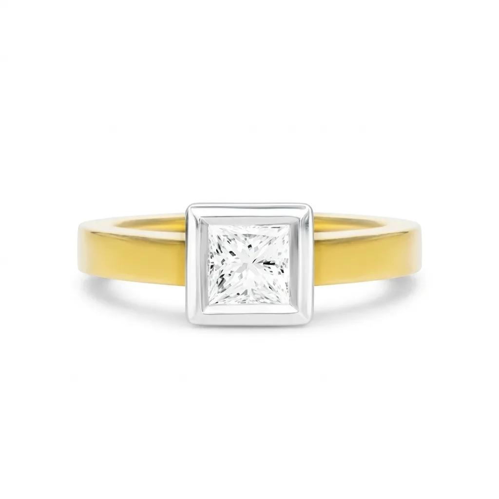 Princess Cut Bezel Set Ring in 18ct Two Tone Gold, XGNO