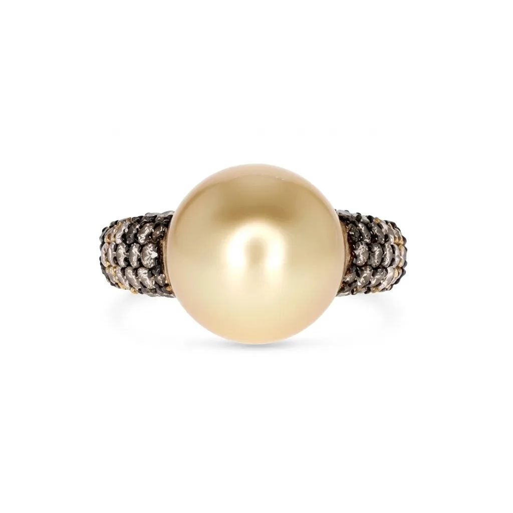 Cognac Diamond & Australian South Sea Pearl Ring in 18ct Rose Gold