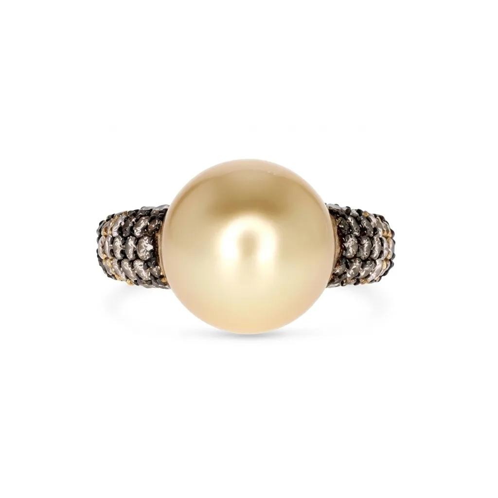 Cognac Diamond & Australian South Sea Pearl Ring in 18ct Rose Gold
