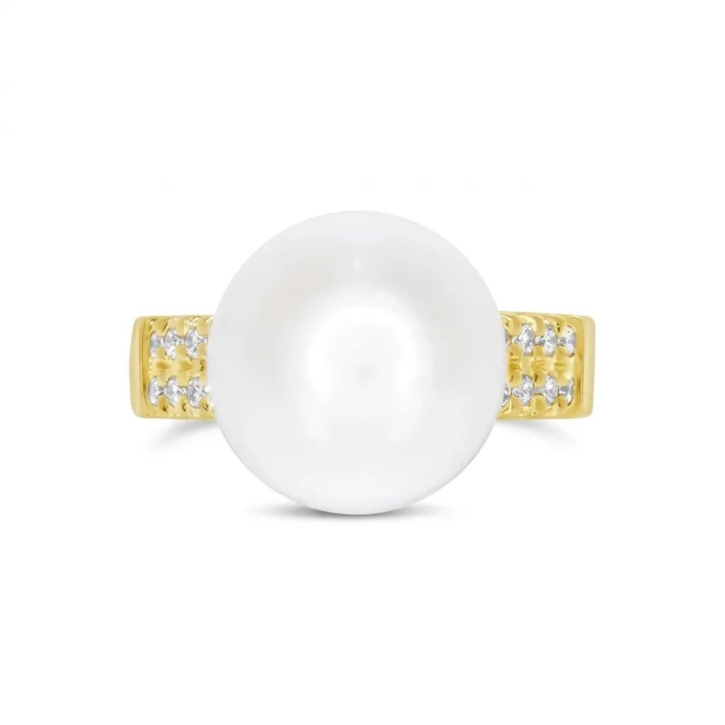 Textured Finish Ring in 18ct Yellow Gold, Broome Pearl & Diamonds