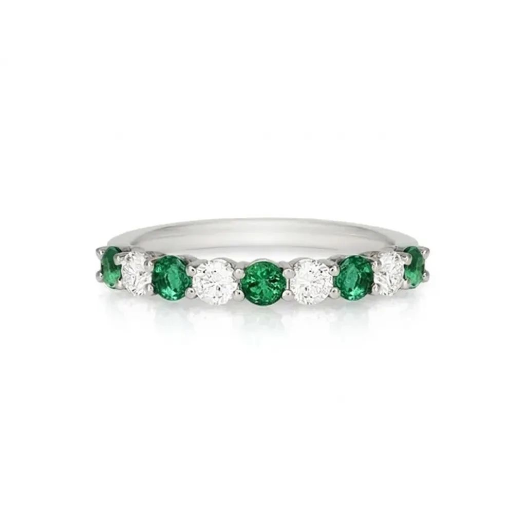 Round Claw Set Emerald & Diamond Ring in 950 Platinum