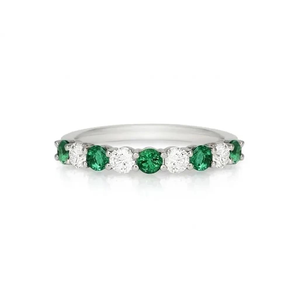Round Claw Set Emerald & Diamond Ring in 950 Platinum