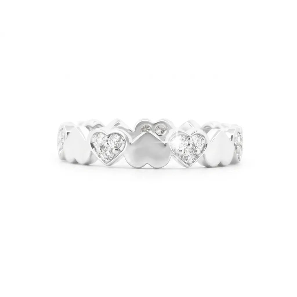 Alternating Pave Hearts Ring in 950 Platinum