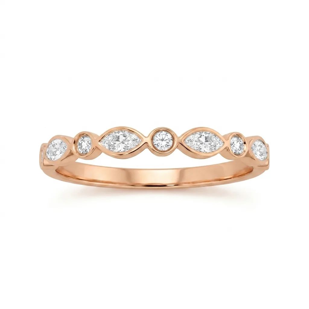 Marquise & Round Bezel Diamond Ring in 18ct Rose Gold
