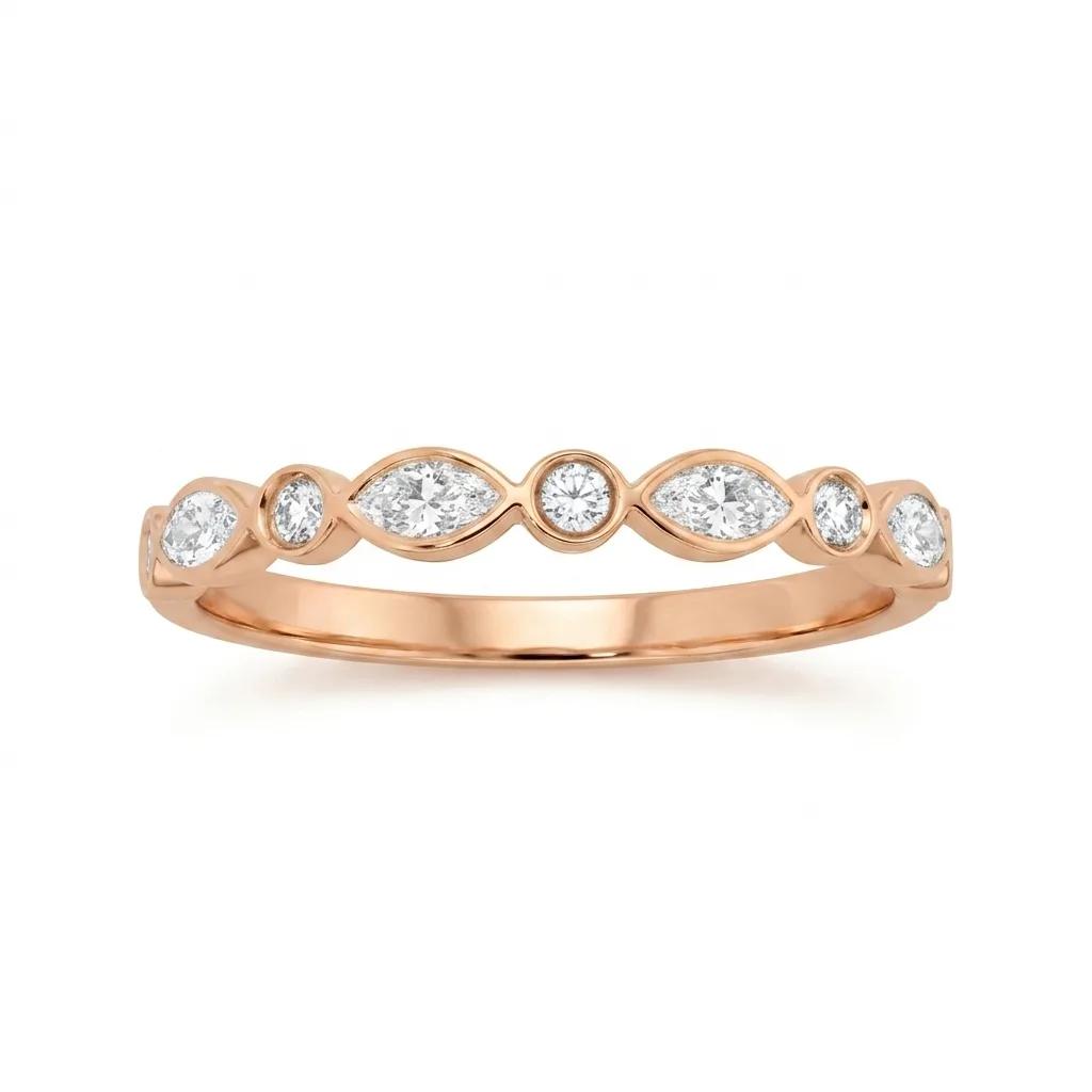 Marquise & Round Bezel Diamond Ring in 18ct Rose Gold