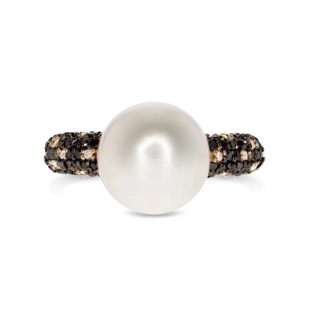 Black Pearl & Diamond Ring in 18ct Rose Gold