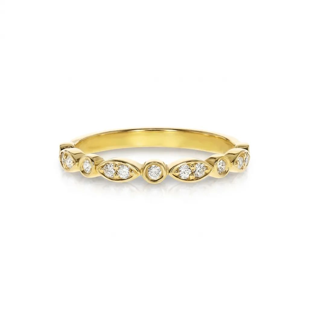 Round & Marquise Diamond Circle Set Half Eternity Ring in 18ct Yellow Gold