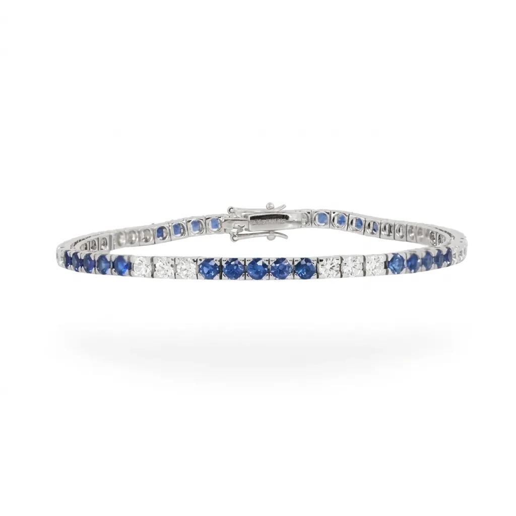 PY950 Tennis Bracelet in 9ct Gold with Ceylon Sapphire & Diamonds, 18cm