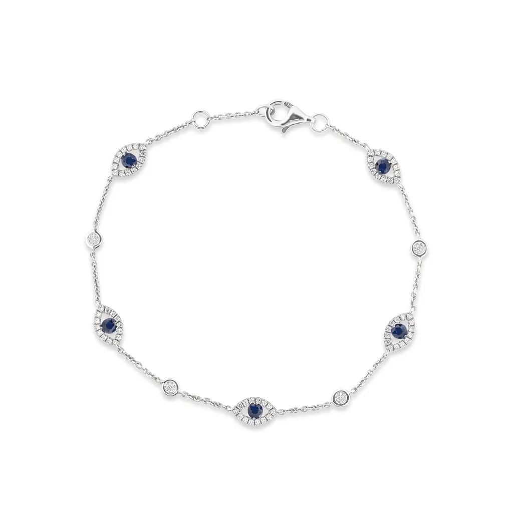 Sapphire & Diamond Chain Bracelet in 18ct White Gold