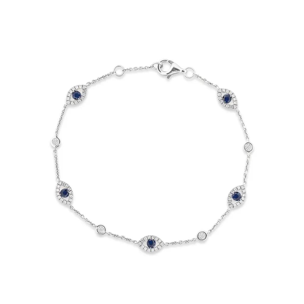 Sapphire & Diamond Chain Bracelet in 18ct White Gold