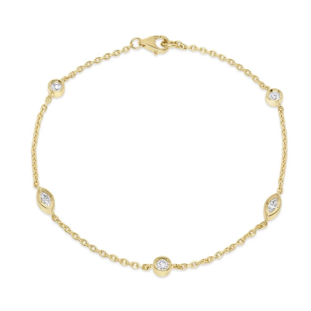 Marquise & Round Diamond Chain Bracelet in 18ct Yellow Gold