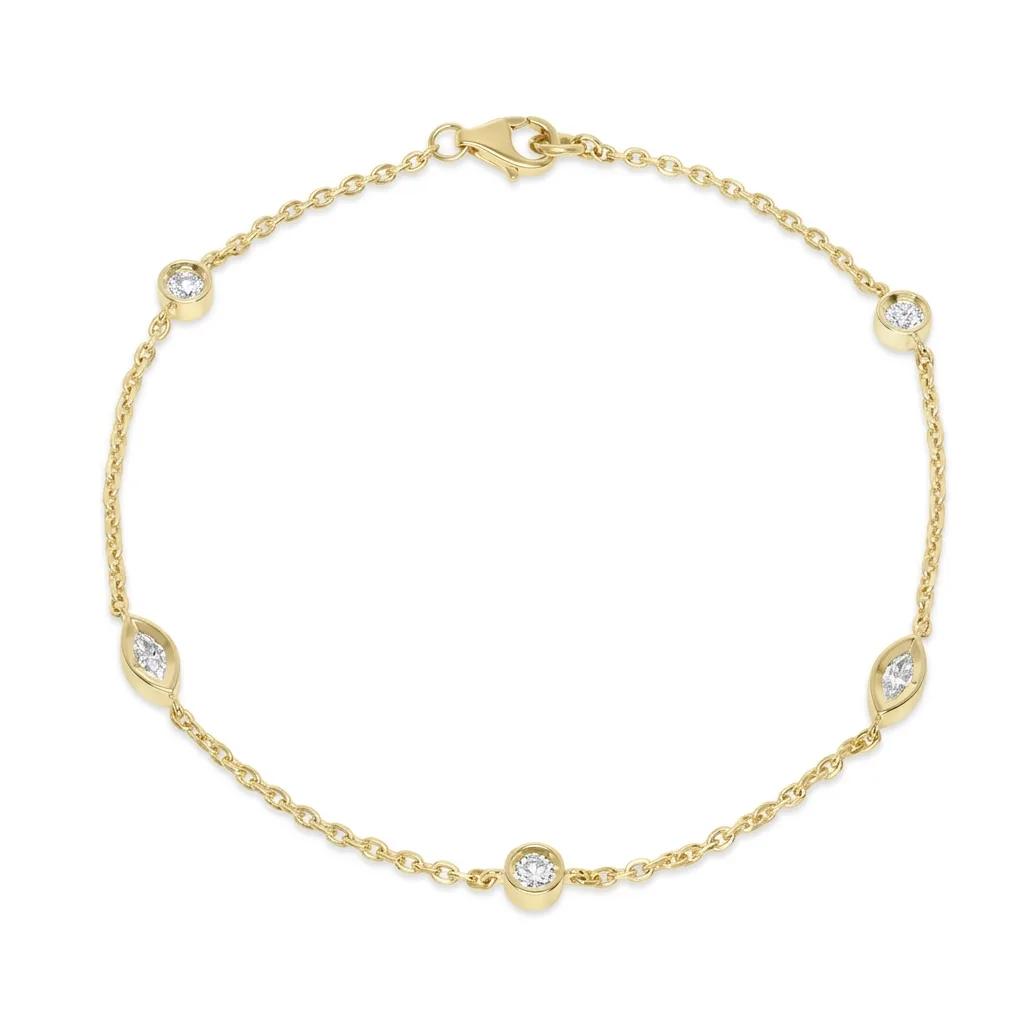 Marquise & Round Diamond Chain Bracelet in 18ct Yellow Gold