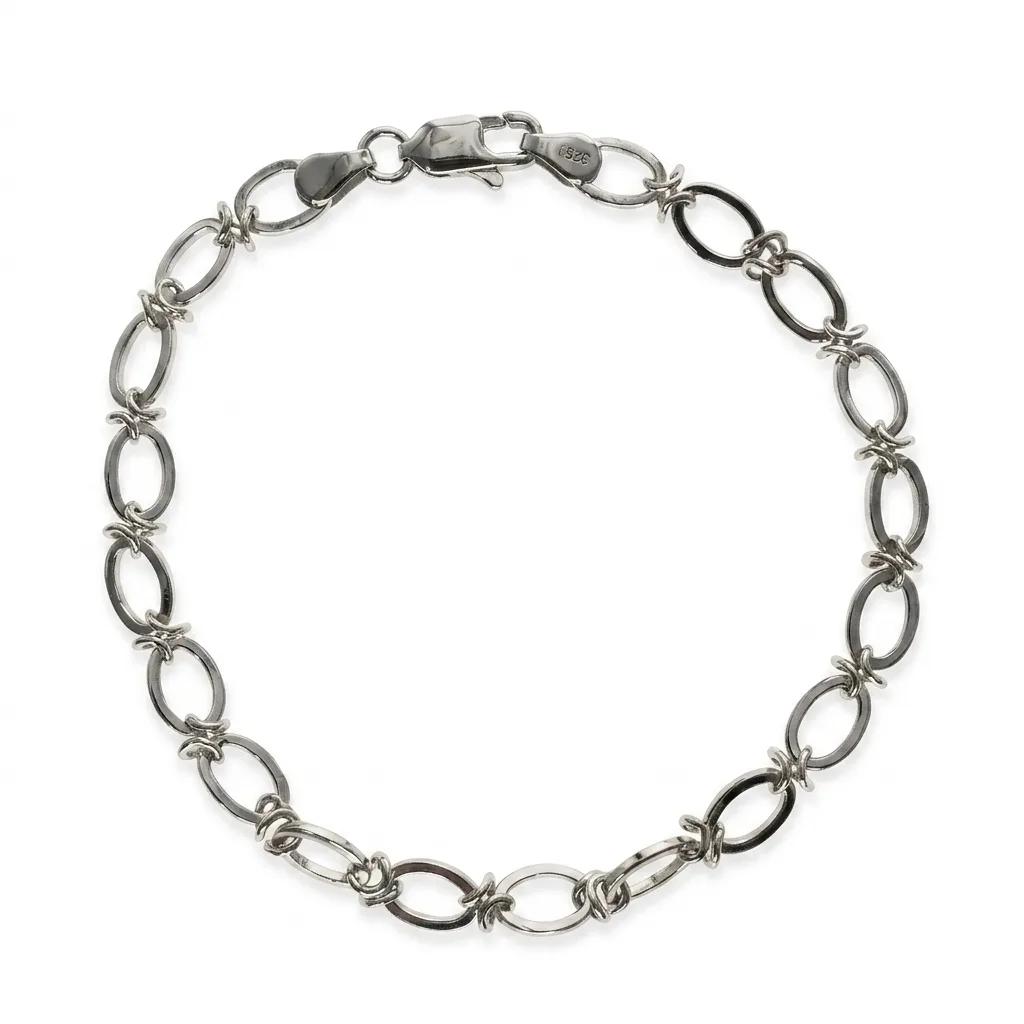 White Gold Oval & Twist Link Bracelet