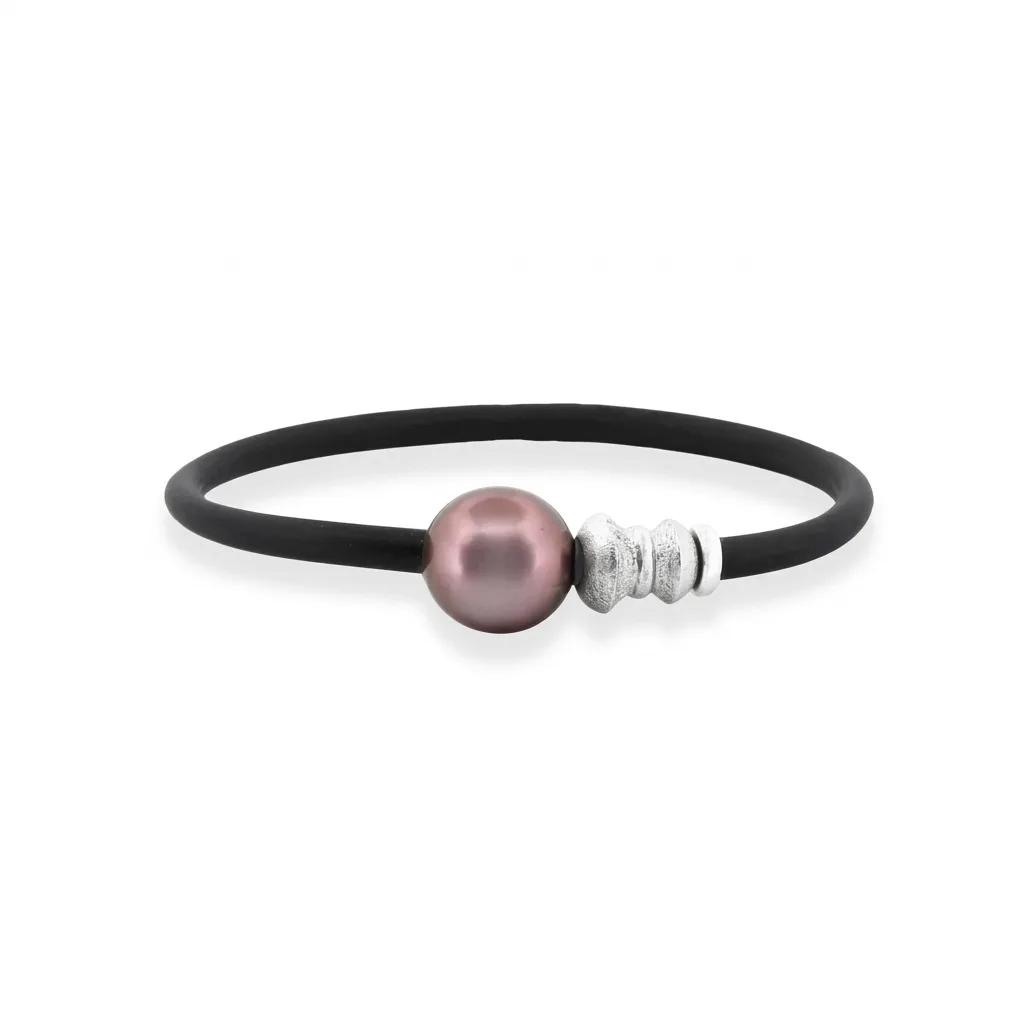 Stirling Bead Neoprene Bracelet with Round Tahitian Pearl