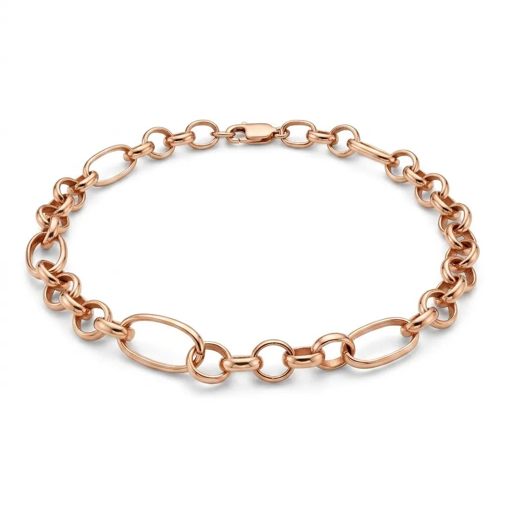 Round & Oval Link Bracelet in 9ct Rose Gold, 19.5cm