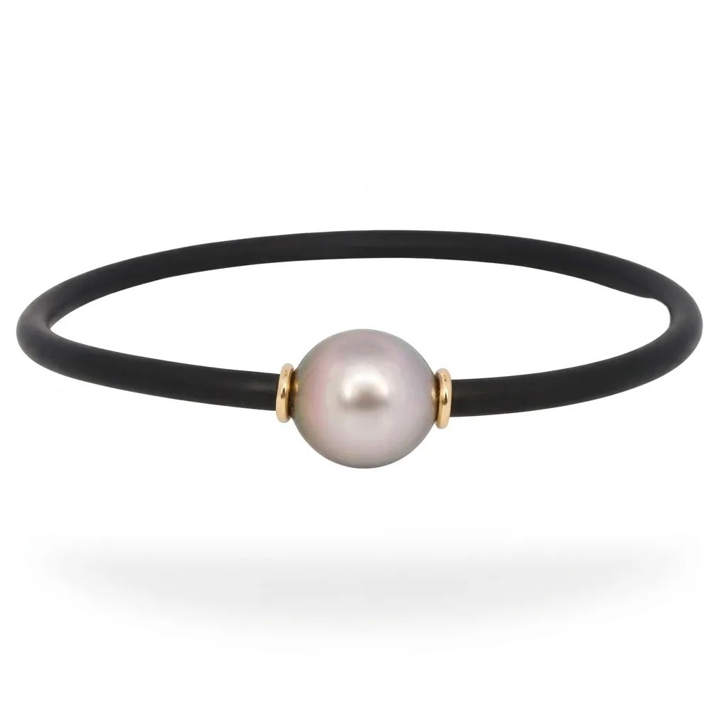 Neoprene Oval Bracelet in 18ct Yellow Gold, Light Tahitian Pearl